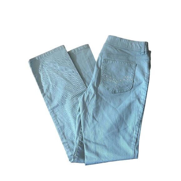 Chicos Platinum Aqua Breeze Skimmer Crop Jeans w/Embellished Back Pockets Sz 0.5 - Picture 1 of 9